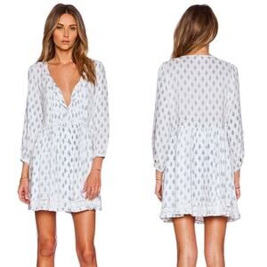 Tularosa Dress Womens‎ Small White Blue Pleated Mini Floral Pockets Boho Beach